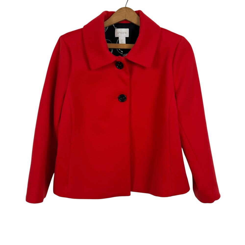 Chico's Women Red Swing Jacket Size 0 (US 4/6) Smooth Plush Retro Preppy Classic